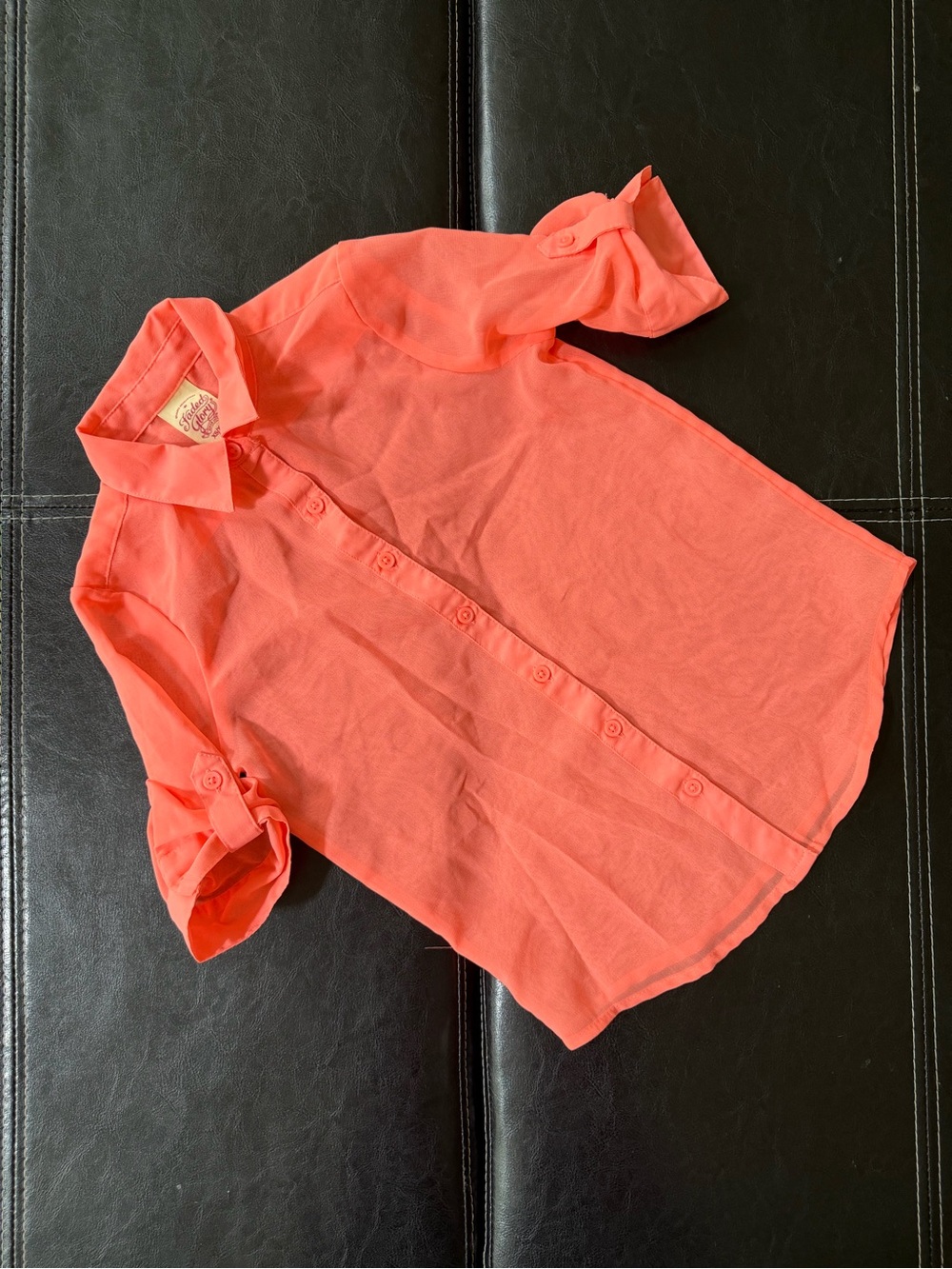 Faded Glory - Girl’s Neon Coral-Orange Button Down Shirt